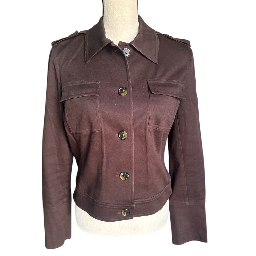 Michael Kors Women's Large Brown Military Style Jacket Button Down Collar